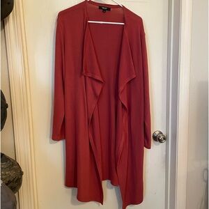 Simply Vera Vera Wang L Knee Length Knit Cardigan Sweater Duster Open Long Coral